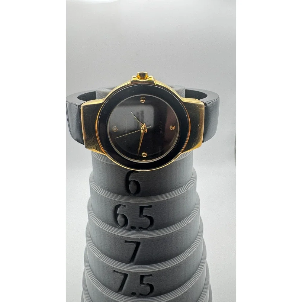 Vintage Joan Rivers Watch Bangle Classics Black Lucite Cuff Gold Tone READ